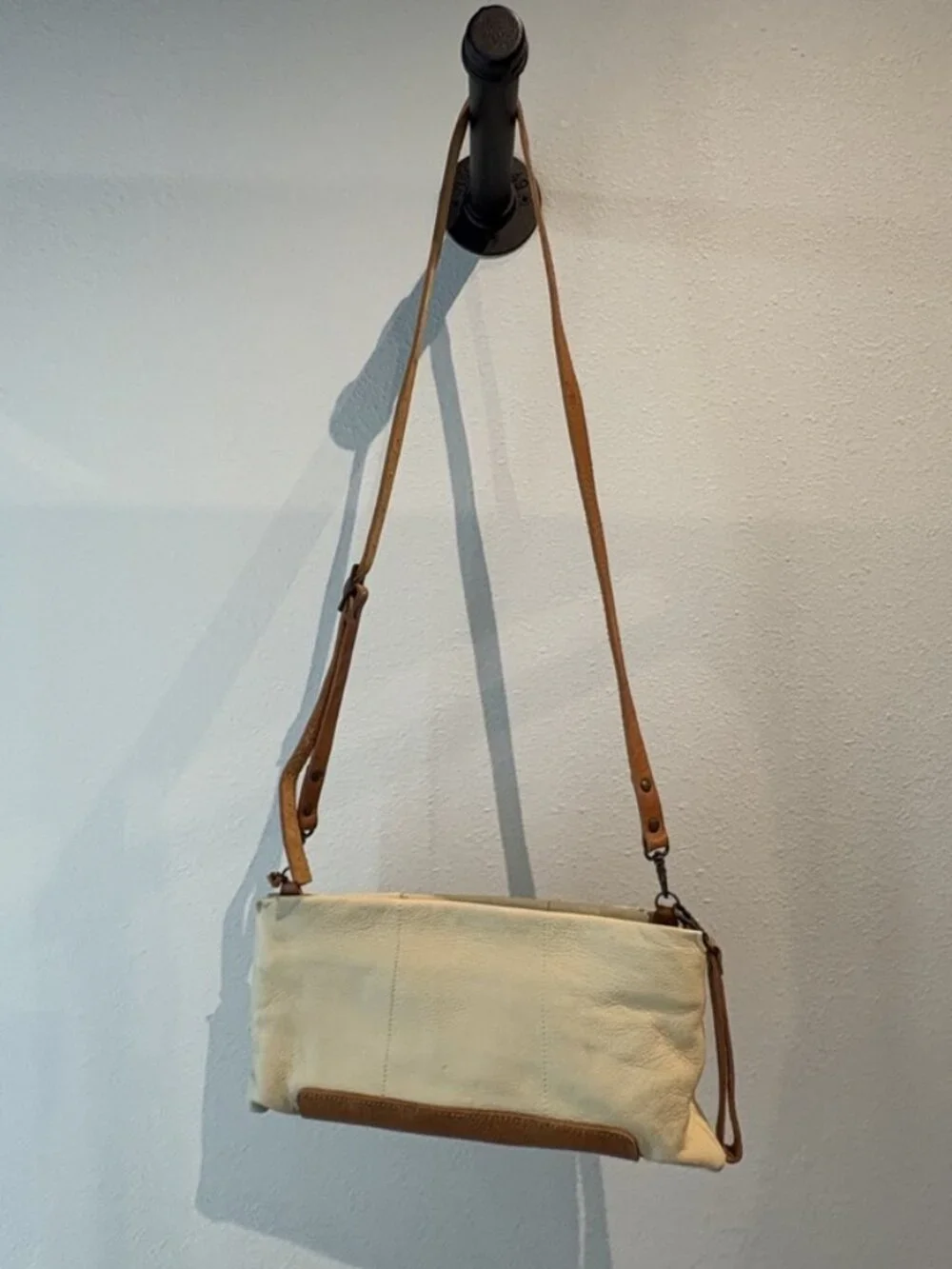 Will Leather Goods Cream and Brown Crossbody Bag